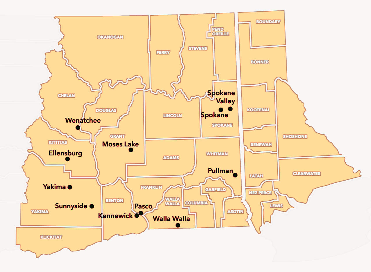 Map of Planned Parenthood locations in the states of Washington and Idaho.