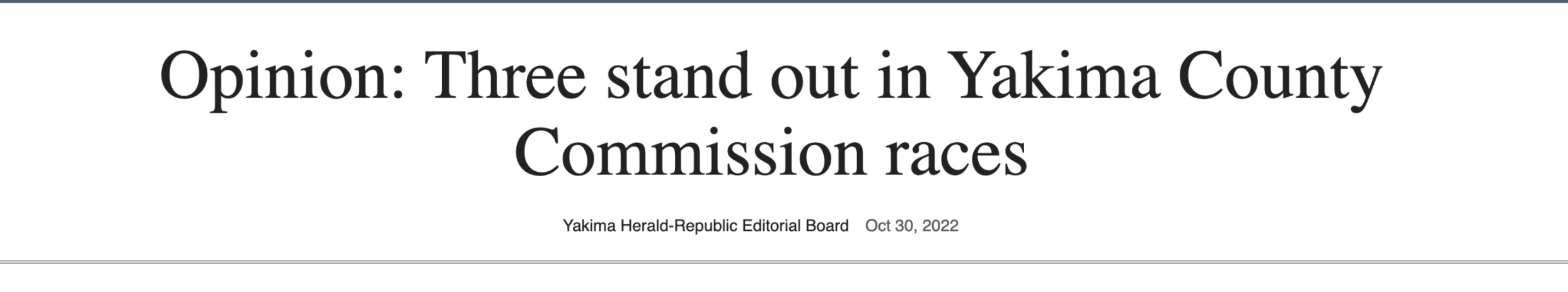 Headline from the Yakima Herald-Republic on local County Commissioner races.