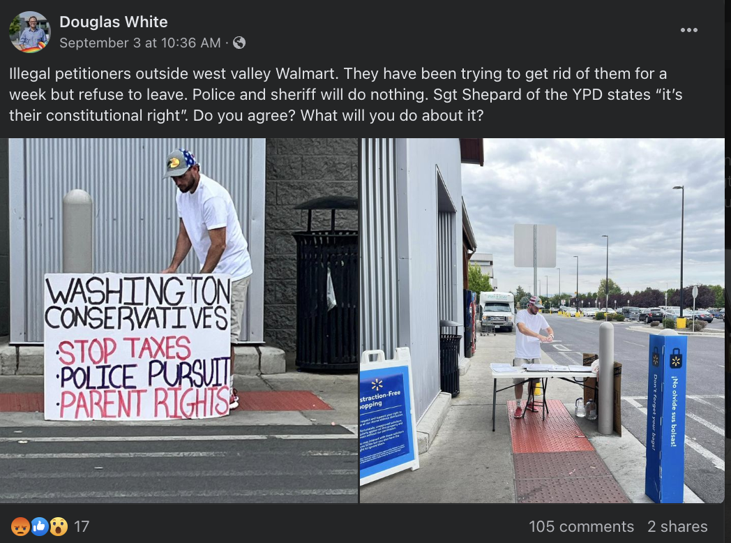 Doug White calls petitioners illegal, names YPD sergeant, and asks "what will you do about it?"