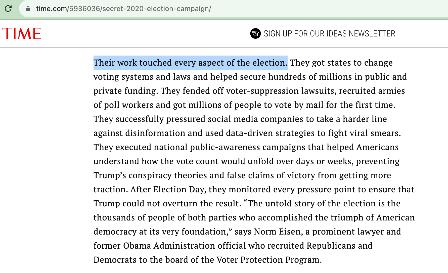 TIME Magazine describes how a group of people altered the 2020 election.
