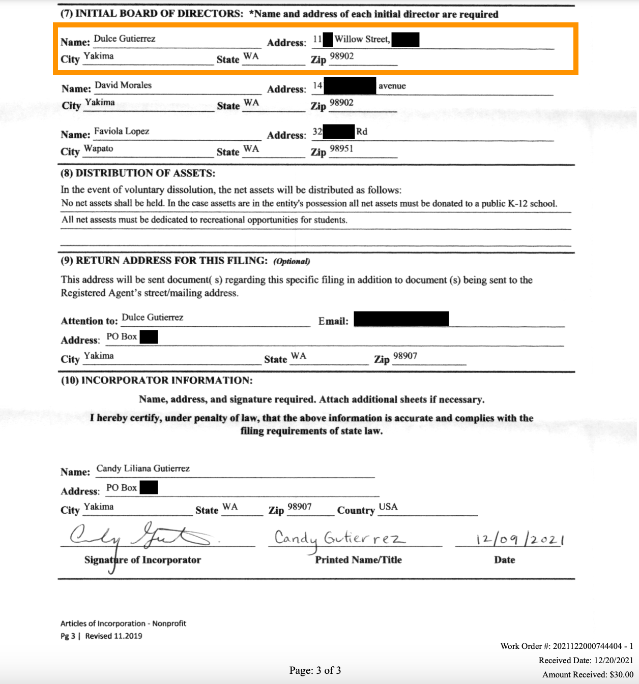Dulce Gutierrez's address on a government filing.