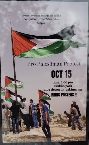 Pro-Palestinian protest advertisement in Yakima, WA.