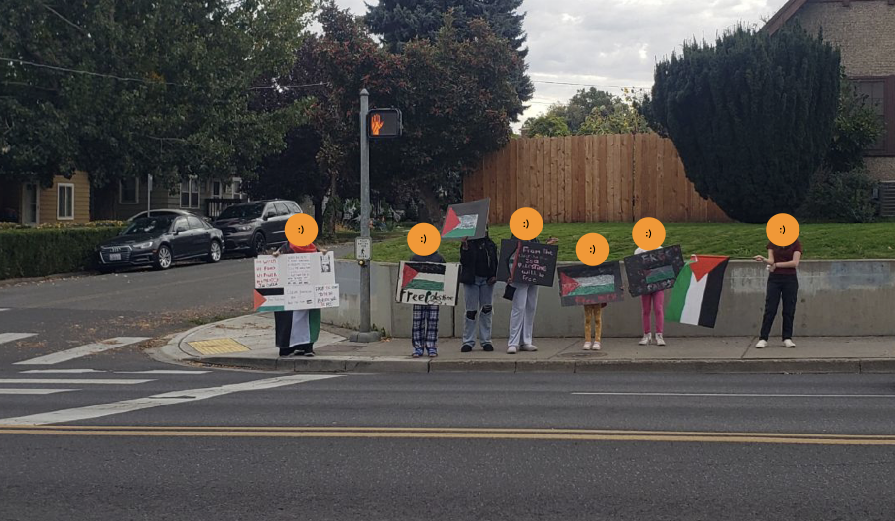 Pro-Palestine demonstrators on the street in Yakima.