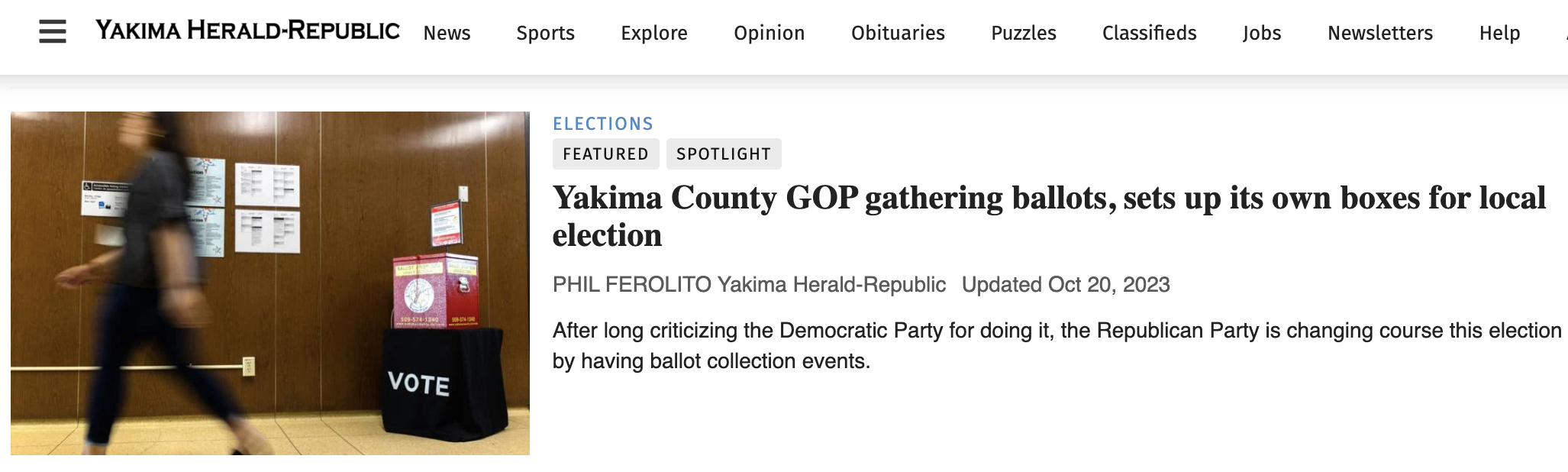 Headline from the Yakima Herald-Republic.